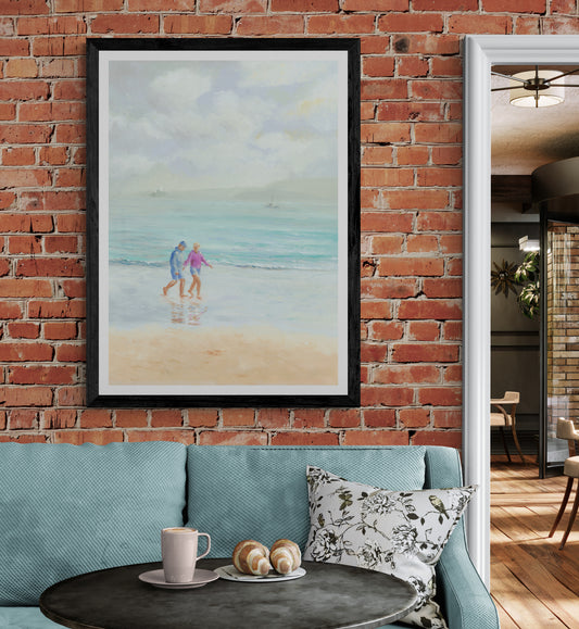 A Walk on the Wharf St Ives Cornwall Fine art print in black frame