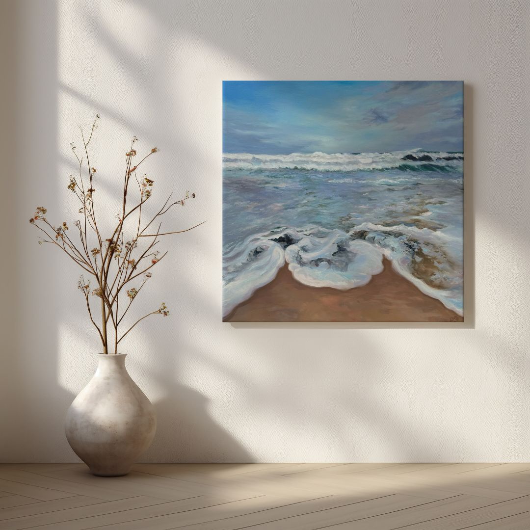 Frothy, foamy sea large art print for wall of Porthminster Beach in Cornwall