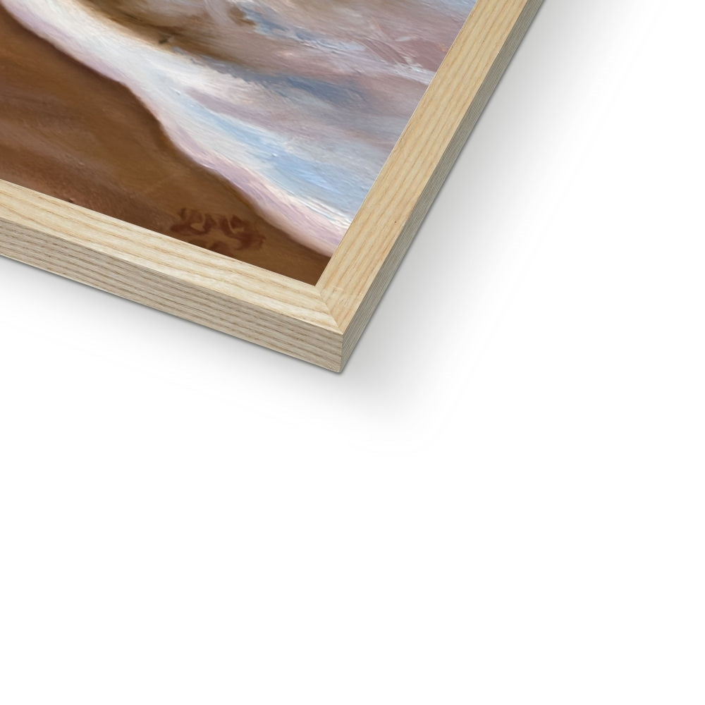 Corner close up of Coastal Calm natural wood frame