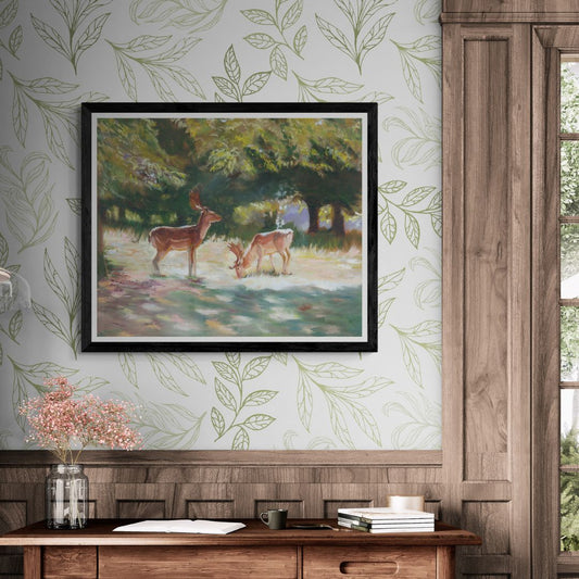 Charlecote Deer art print in black frame option