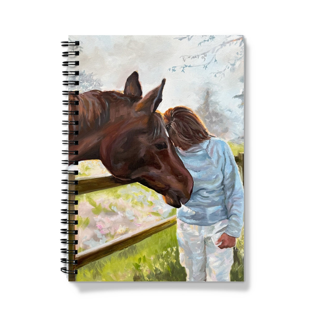 Notebook with a painting of a horse and a person on the cover