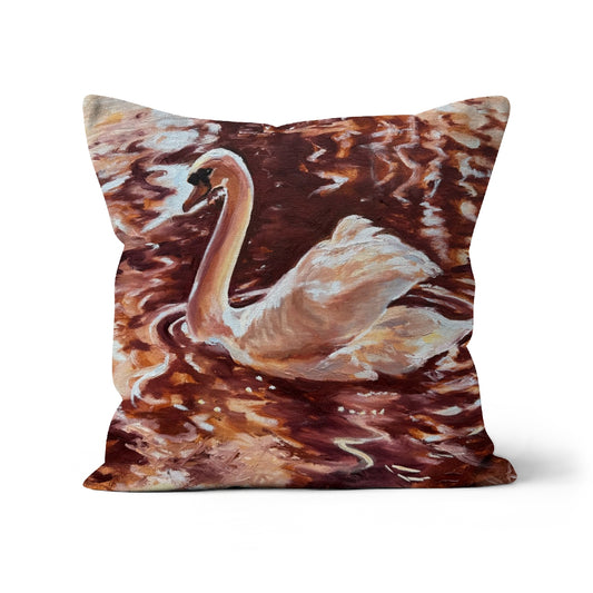 Cushion featuring a swan painting