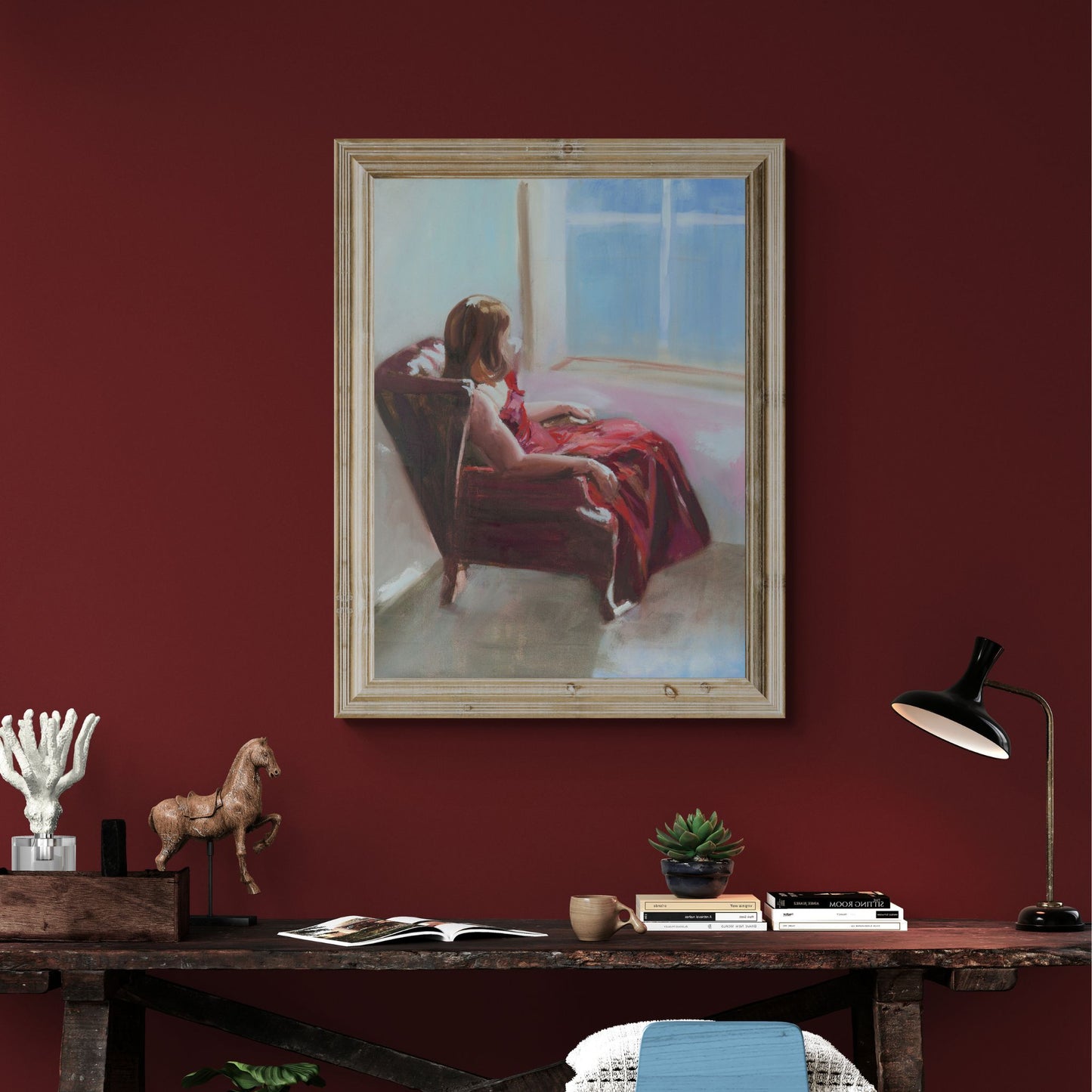 Lady in a red dress painting
