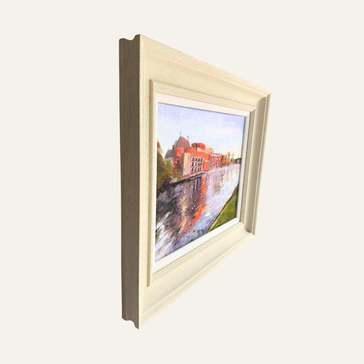 Opposite angled view of Autumn Colours at the RSC, showing the painted frame profile and oil painting.