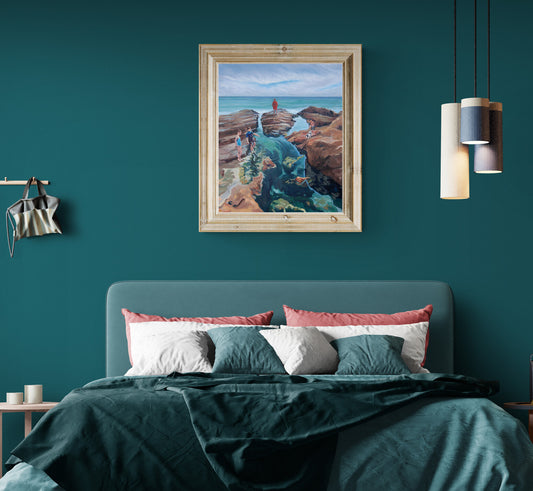 Seaside Serenity, Children at Rinsey Beach, Cornwall - Original Oil Painting - lorrainefield