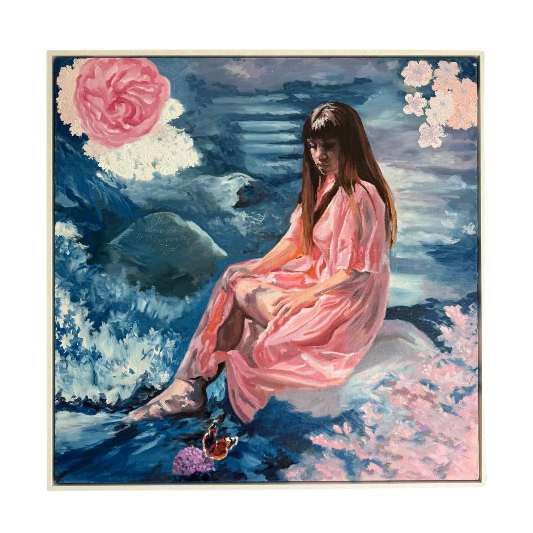 Painting of woman in paradise flowers