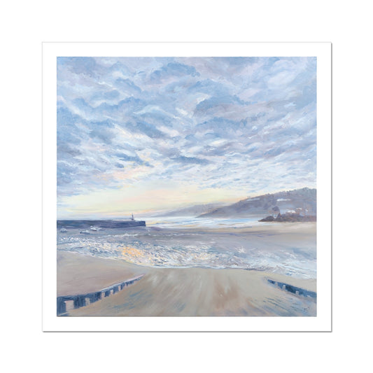 Sentimental Coastal Wall Art – St Ives Sunrise by Lorraine Field – Nostalgic sunrise painting capturing the peaceful beauty of St Ives, perfect for soulful homes.