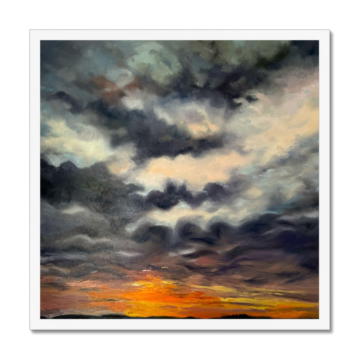 Sunrise brings calm fine art moody sunrise art print for large wall in white wood frame option