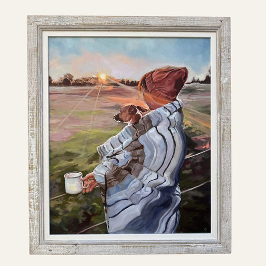 Sunrise with the pup - Original Dog Oil Painting