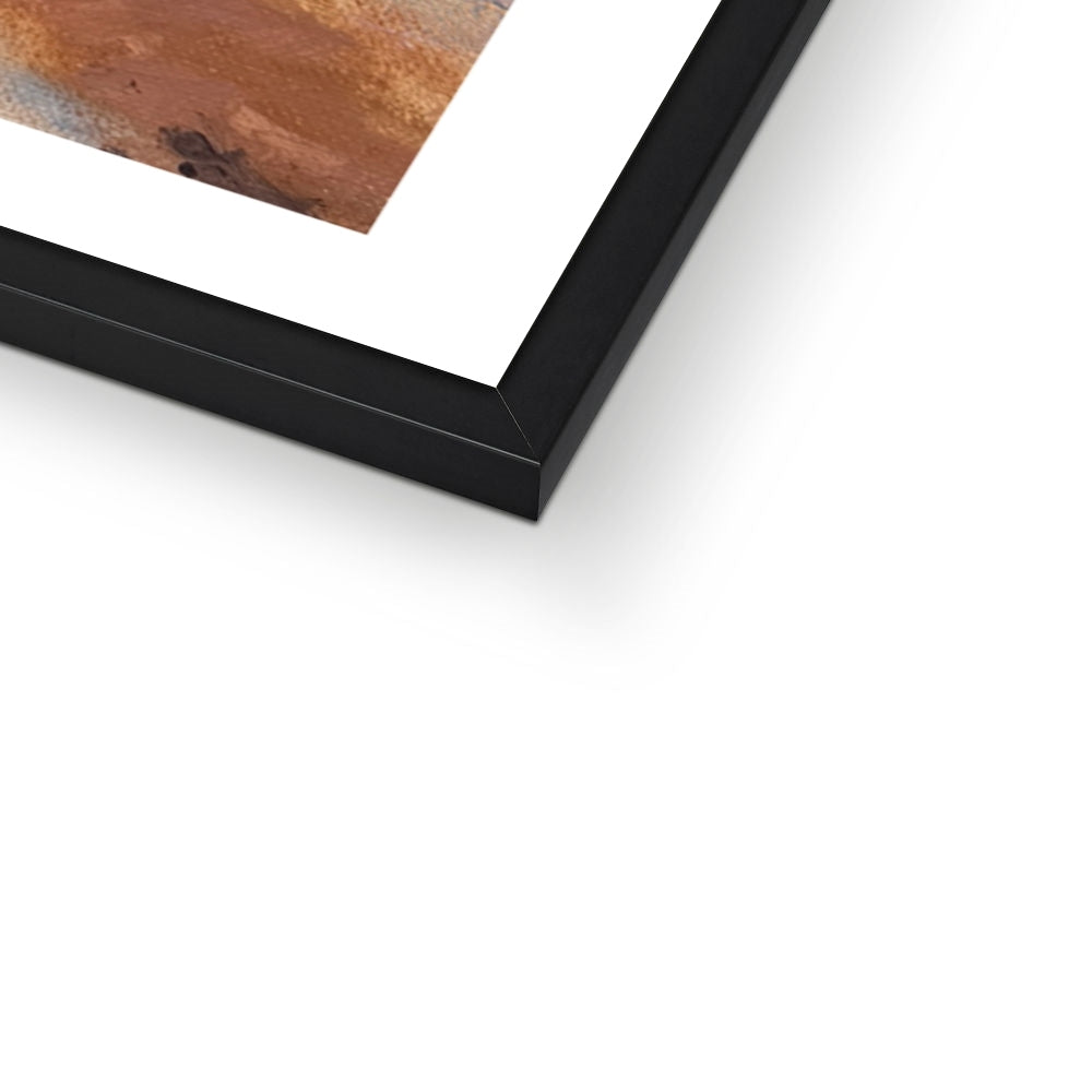 Close-up of a black-framed traveller's horse artwork on a white background