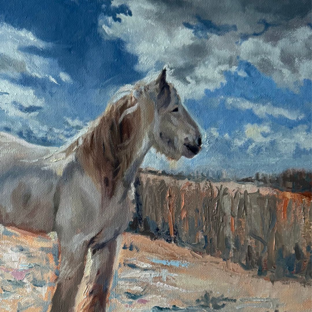 Decorative wall art featuring a noble white horse, perfect for a serene and sentimental living space