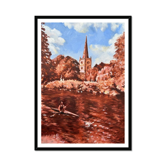 Holy Trinity Church fine art print in a classic black frame – a timeless Stratford-upon-Avon landmark where Shakespeare was baptised, worshipped, and laid to rest.