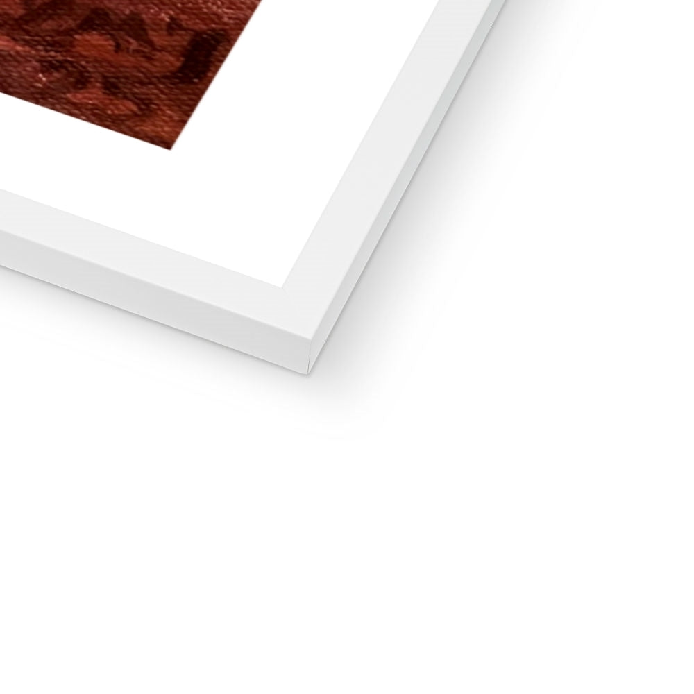 Corner close-up of the white frame on the Holy Trinity Church fine art print. Elegant, clean, and timeless, highlighting the peaceful tones of this Stratford riverside scene.