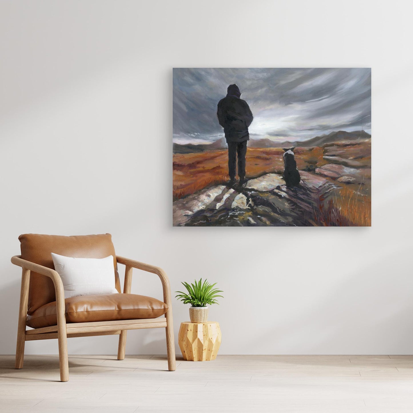 Unframed canvas print “Man and His Border”, front view.