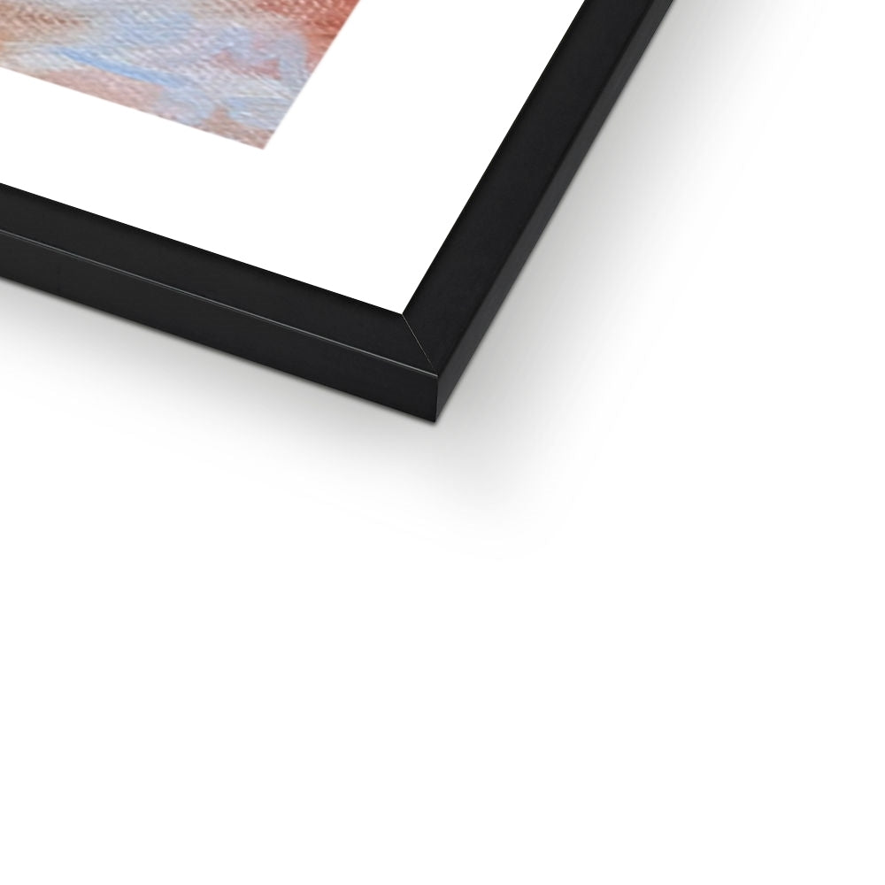 Close-up of the black frame corner on the Shakespeare’s Birthplace art print, showing fine detail and craftsmanship.