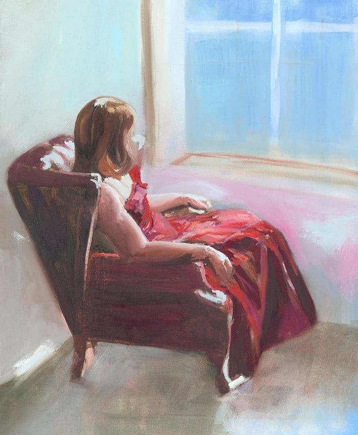 Red dress painting- original oil painting