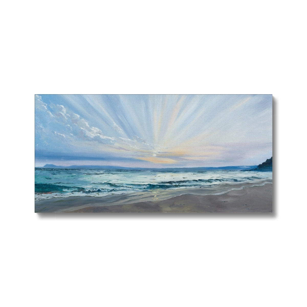 Emotive canvas wall art of a summer sunrise by the sea, ideal for creating a calming, memory-rich space