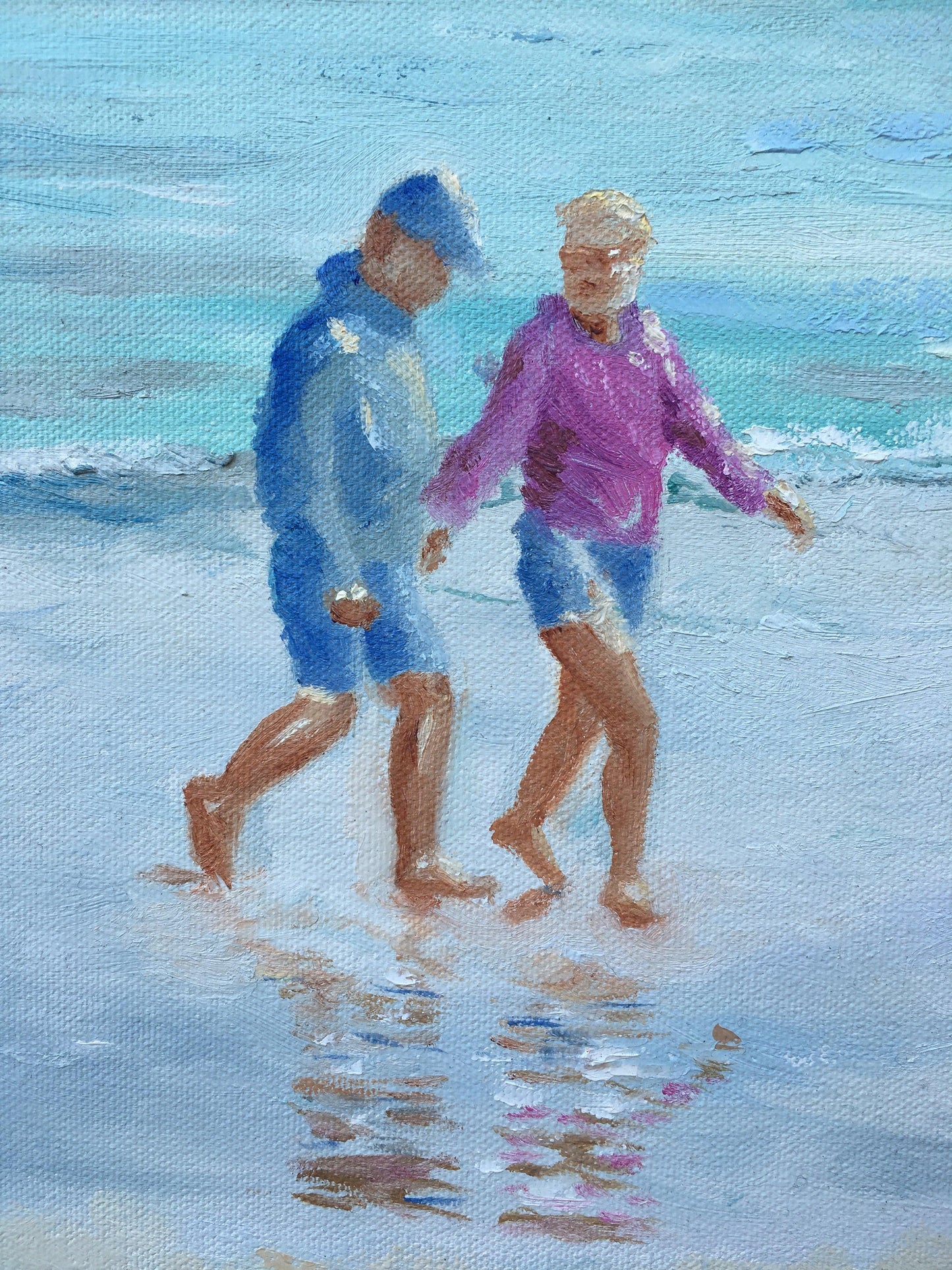 Close up of oil painting of A Walk on the Wharf oil paintingSt Ives, Cornwall - lorrainefield