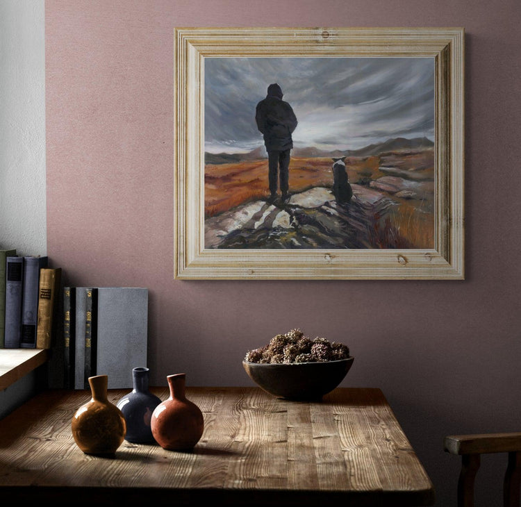 Man with Border Collie watching sunrise