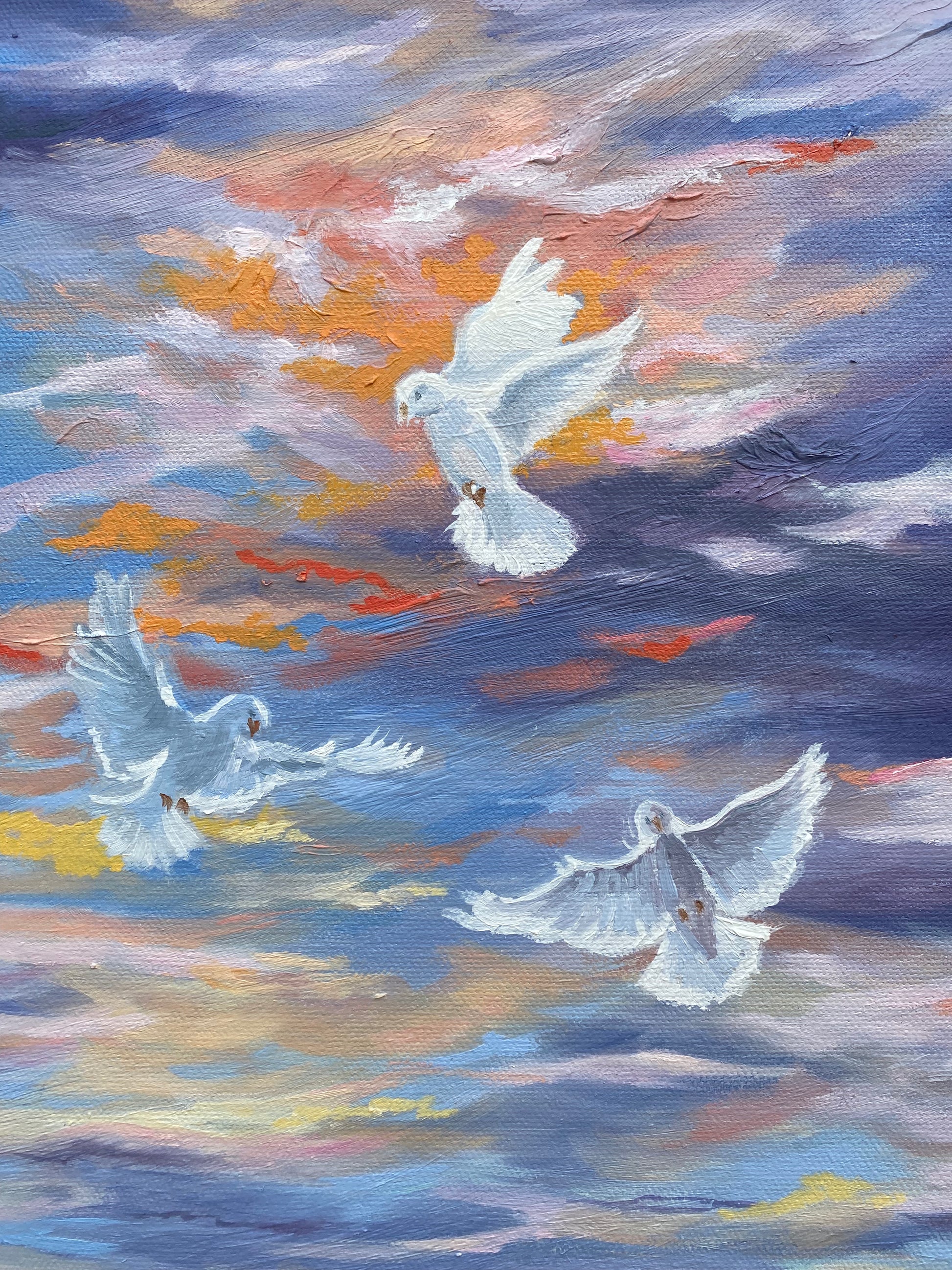 Doves - Close up from Angelic Angel - Original Oil Painting - lorrainefield