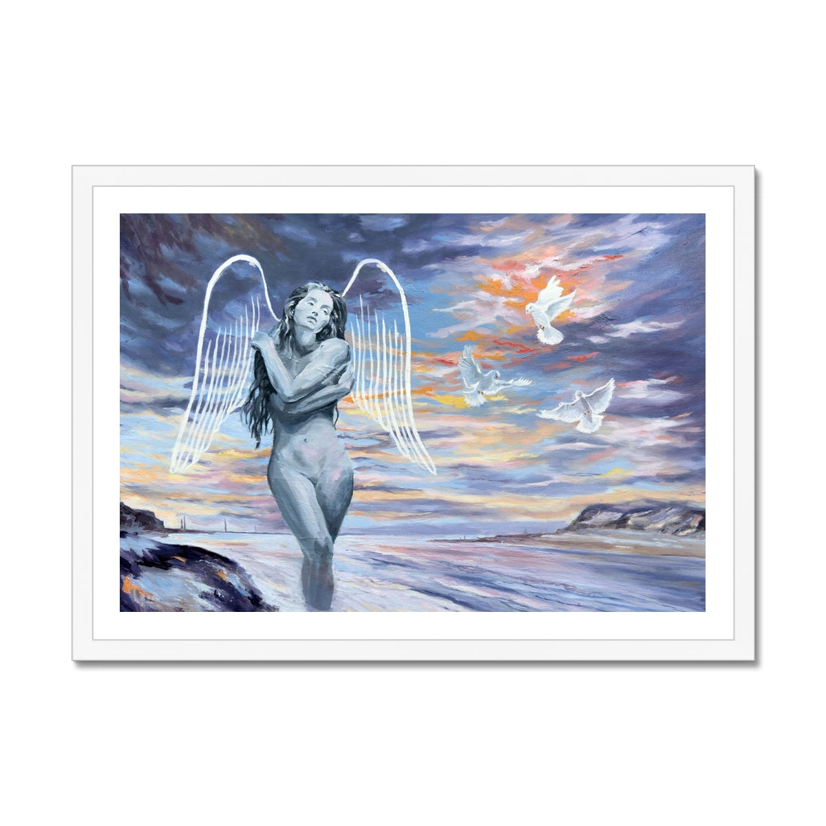 Mystical angel artwork in white frame option
