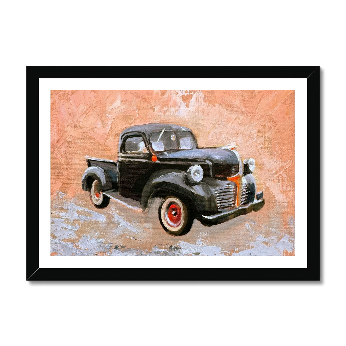 Retro automotive art Dodge fine art print in black frame
