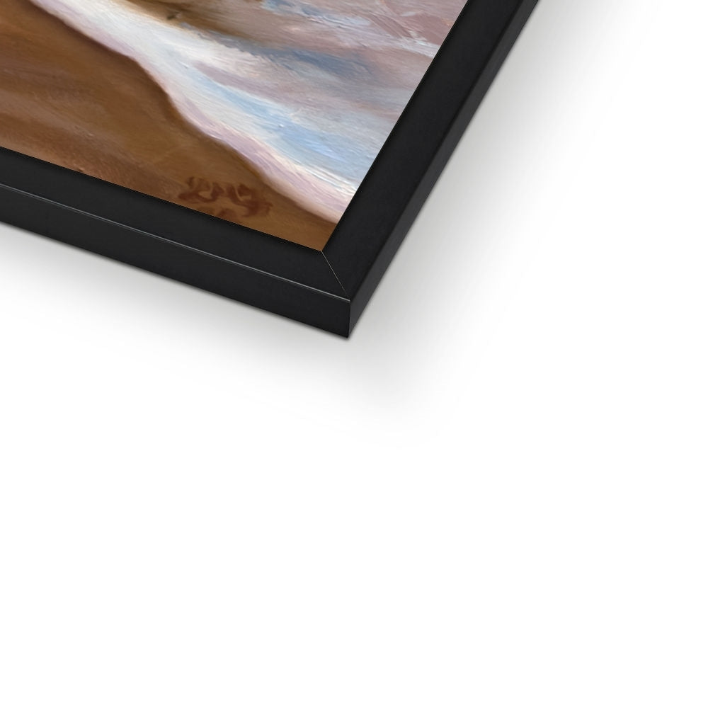 Corner close up of Coastal Calm black wood frame