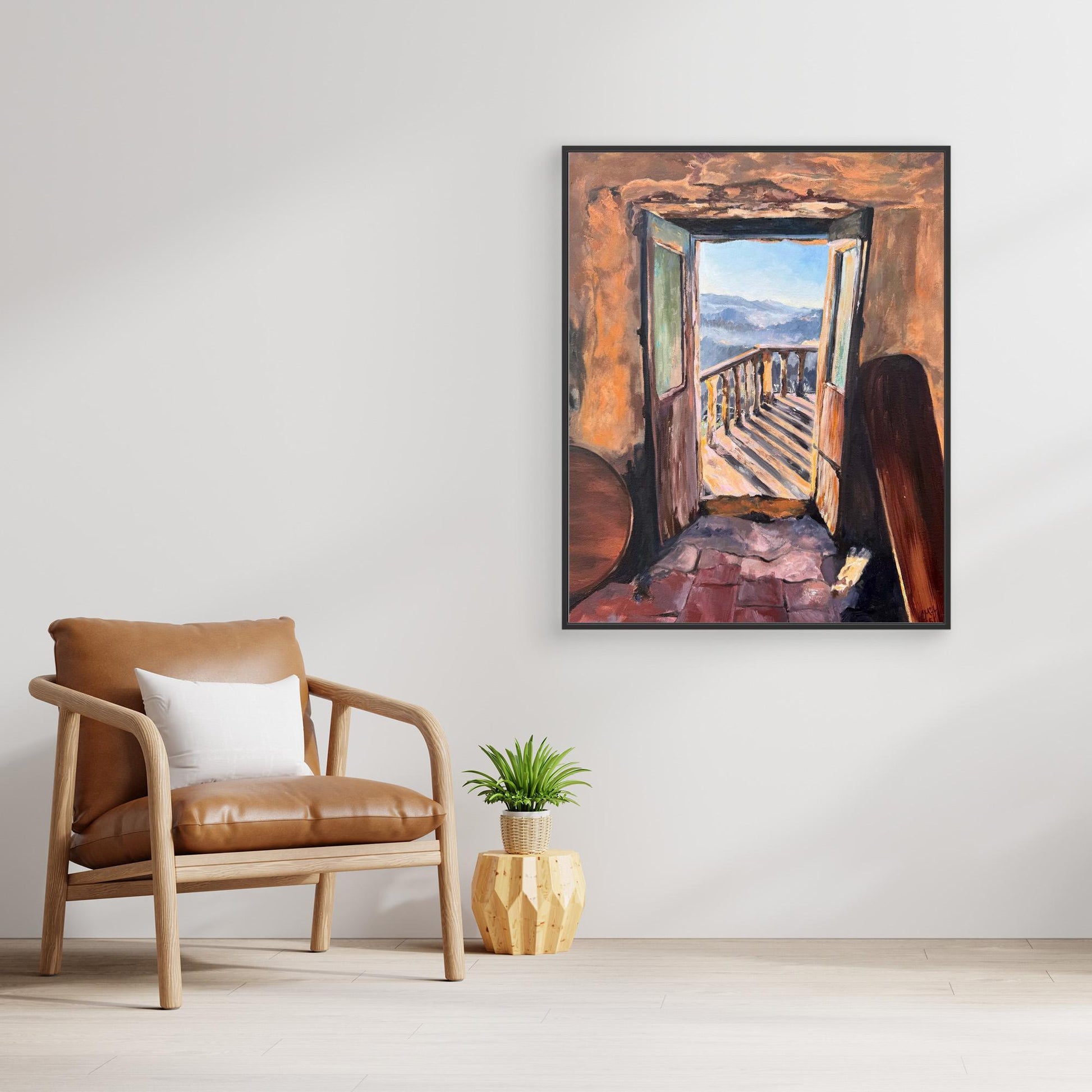 Doorway to Freedom framed canvas print in black frame inspired by Italy and personal transformation