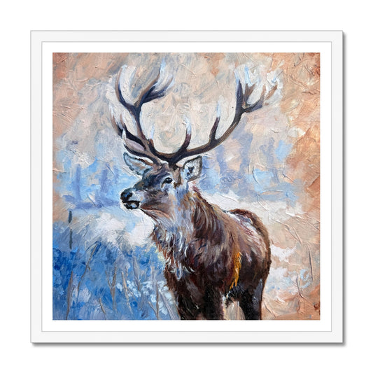 Stag print in white square frame
