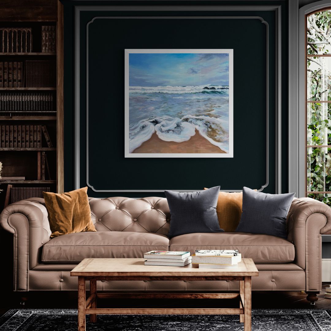 Frothy seas art print in white frame option