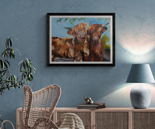 Highland Cows - Cheeky Cows  Fine Art Print - lorrainefield