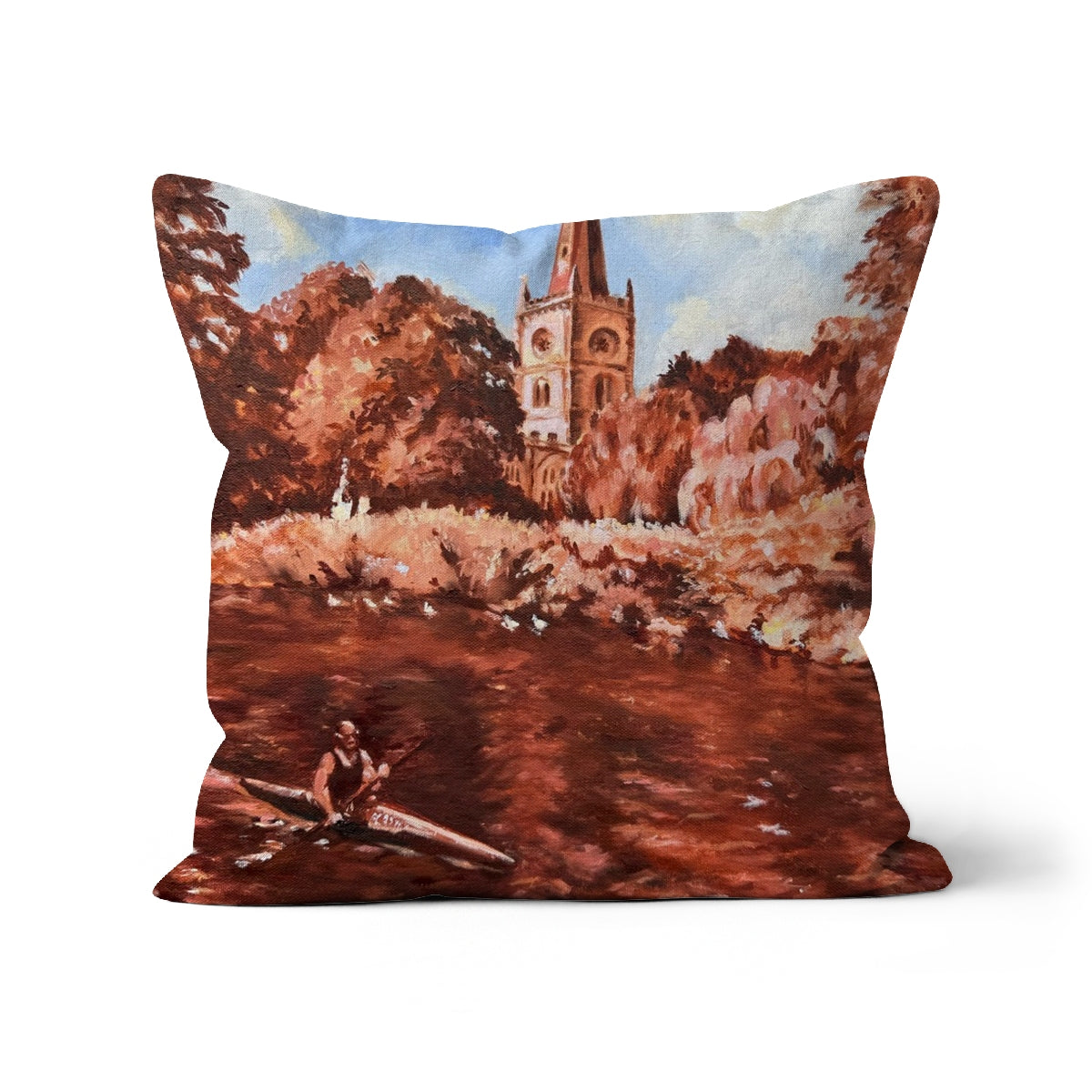 Cushion with scenic design of Holy Trinity Church from across the River Avon