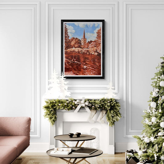 Holy Trinity Church Fine Art Print in Black frame option in themed Christmas room 