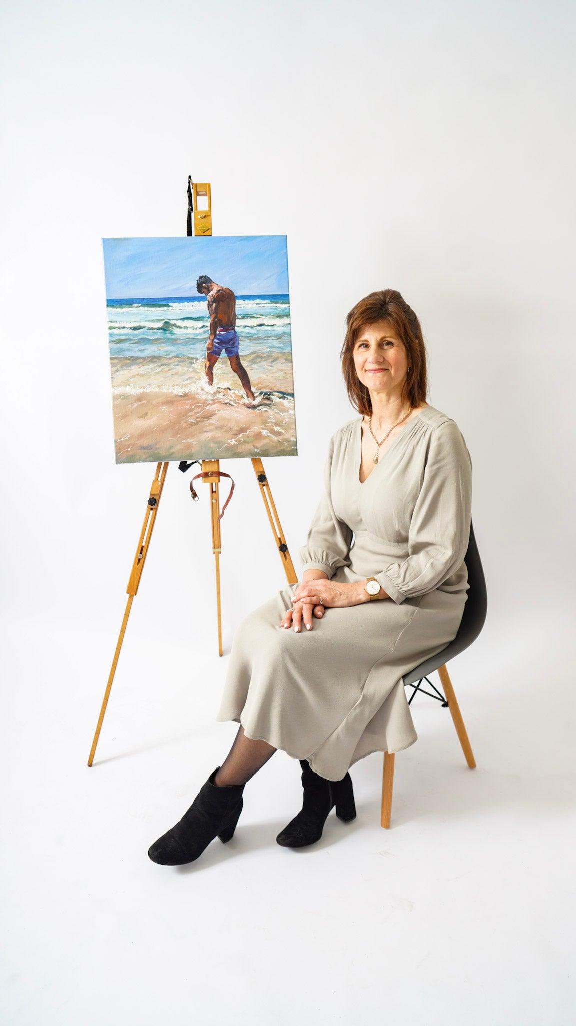 Lorraine Field Artist with Deep sea blues oil painting on canvas