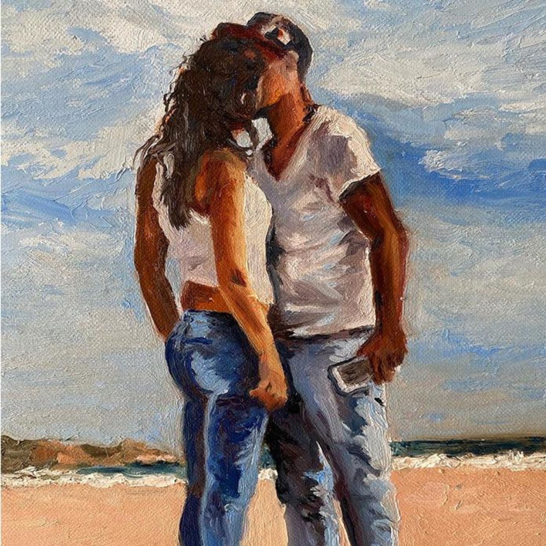 Present for lover Romantic Couple Original Oil Painting by Lorraine Field Art