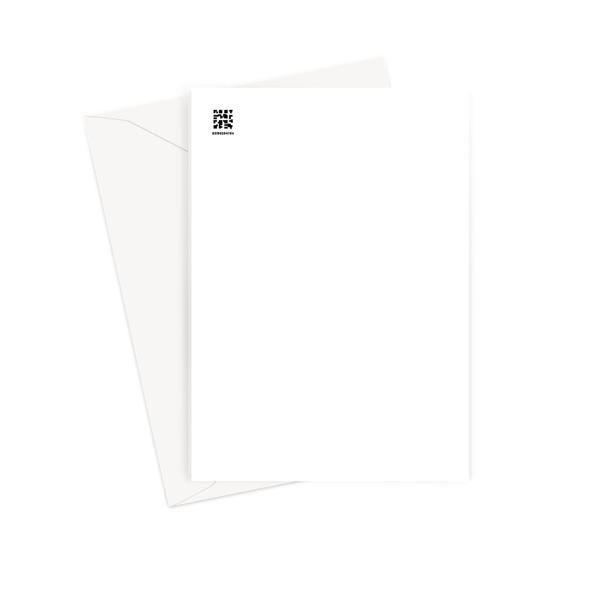 White envelope with rear of Hall's Croft greeting card on a white background
