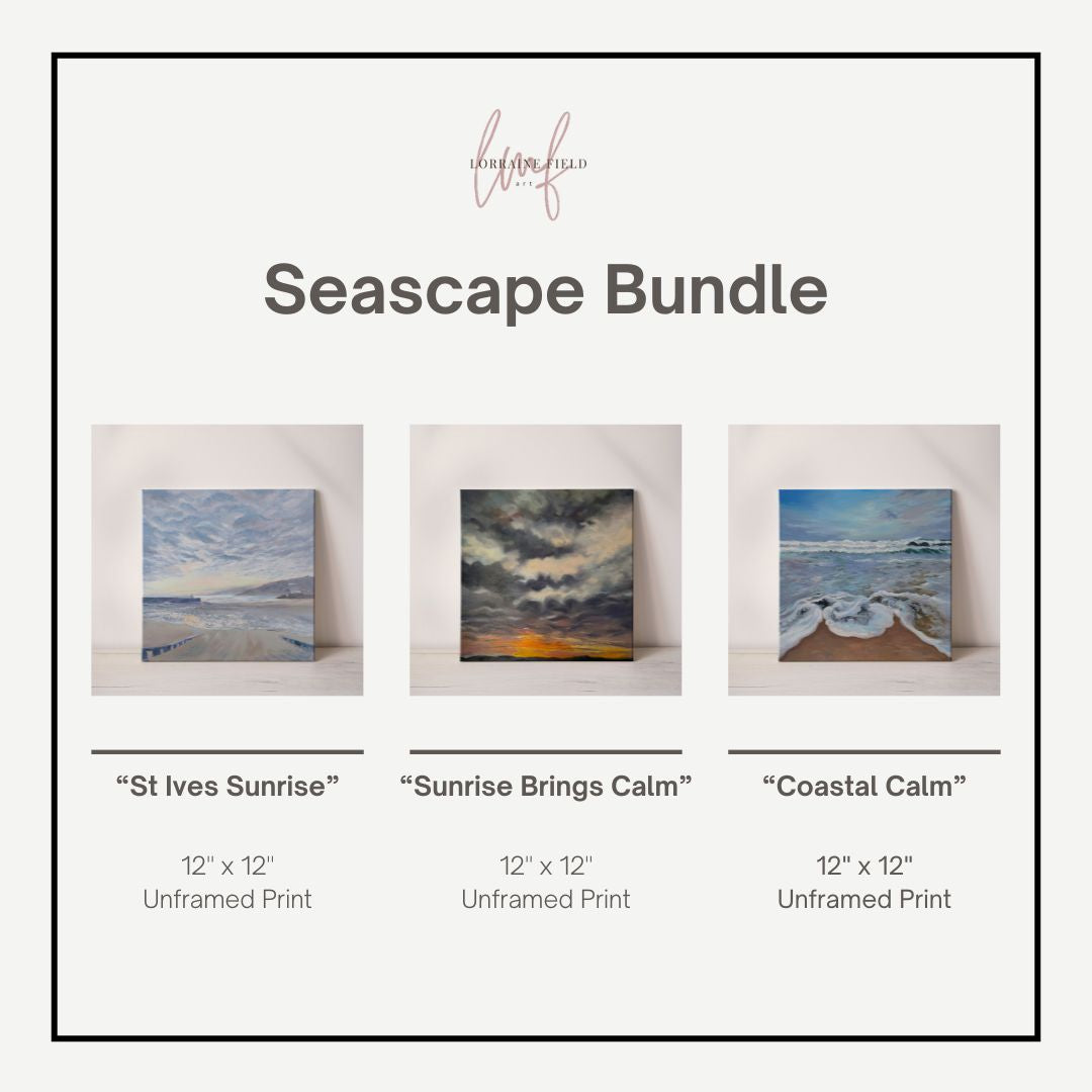 Bundle of 3 12" x 12" Seascape unframed art prints by Lorraine Field Art