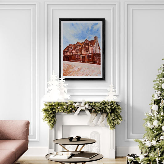 Art print of Shakespeare's birthplace in Stratford-Upon-Avon in black frame option from Lorraine Field Art