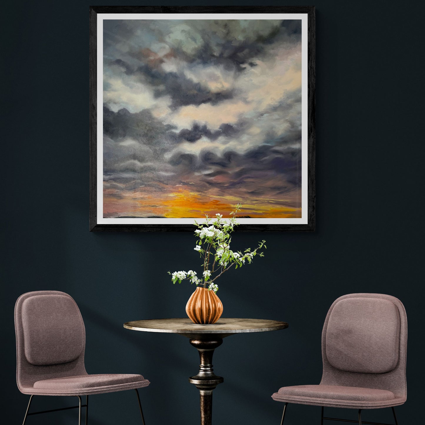 Deep dark skies art print from Lelant Church in Cornwall in black frame option