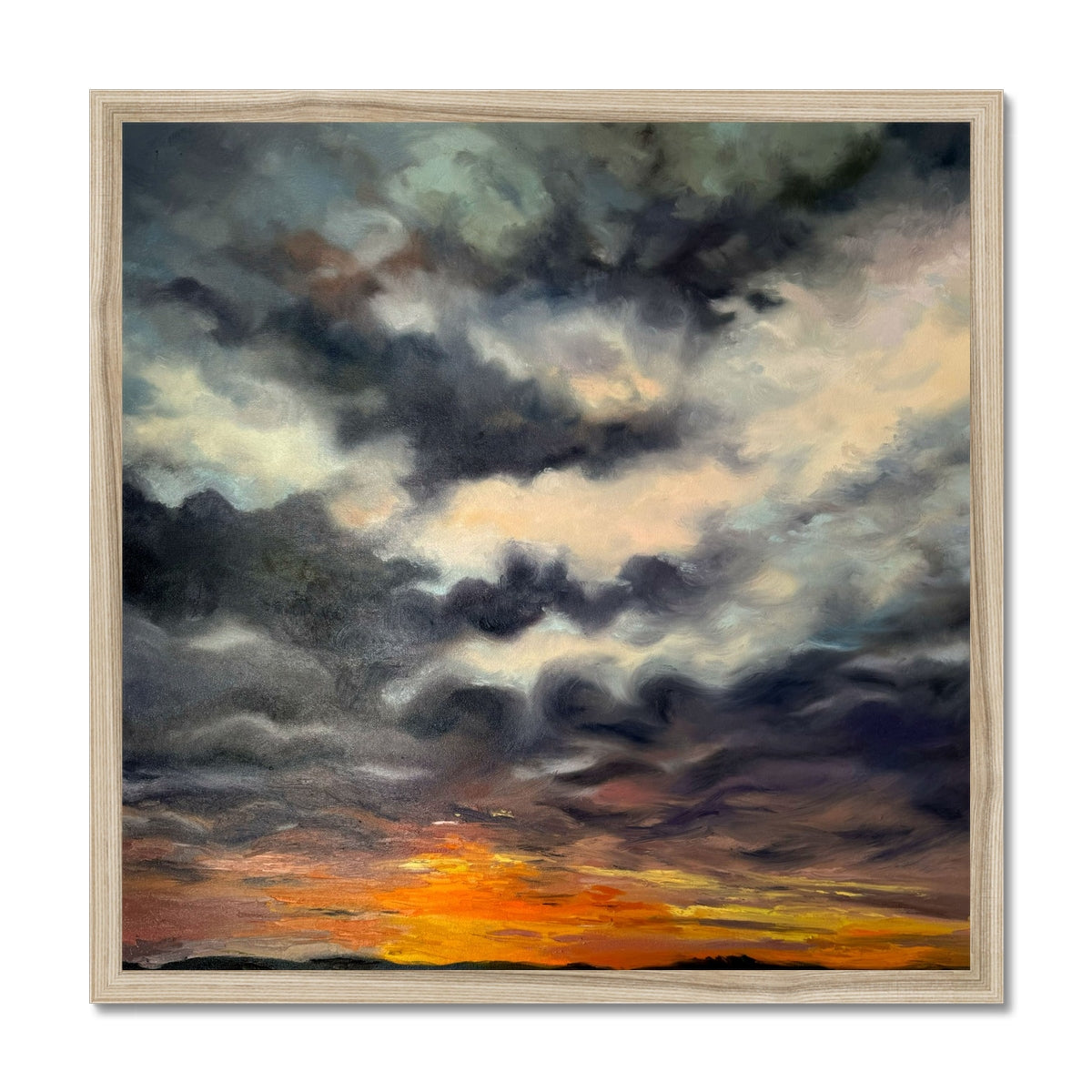 Sunrise brings calm fine art moody sunrise print in natural wood frame option