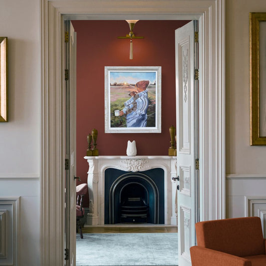 Original oil painting of a lady and her Jack Russell