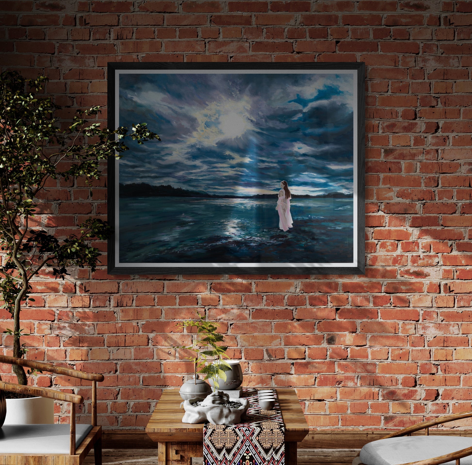 The Power of Mother Nature fine art print in black frame on brick wall.