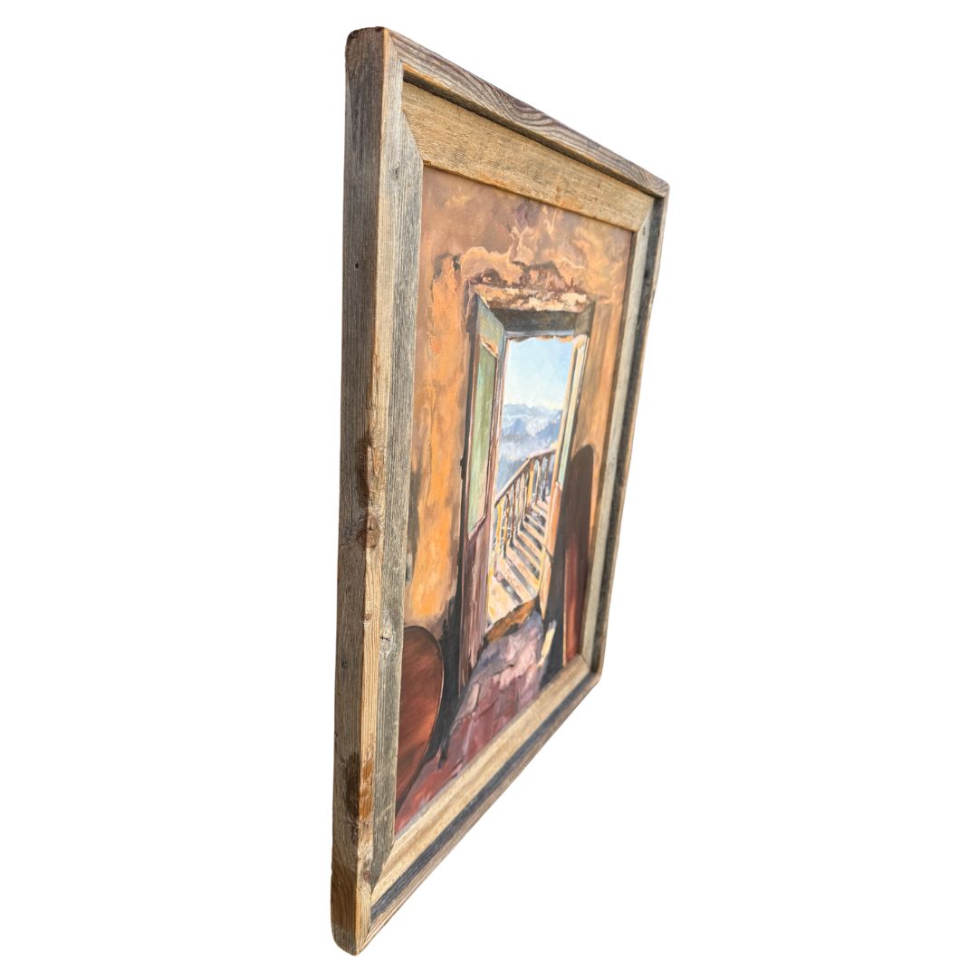 Lorraine Field’s oil painting “The Door to Freedom,” capturing stillness and escape through art.