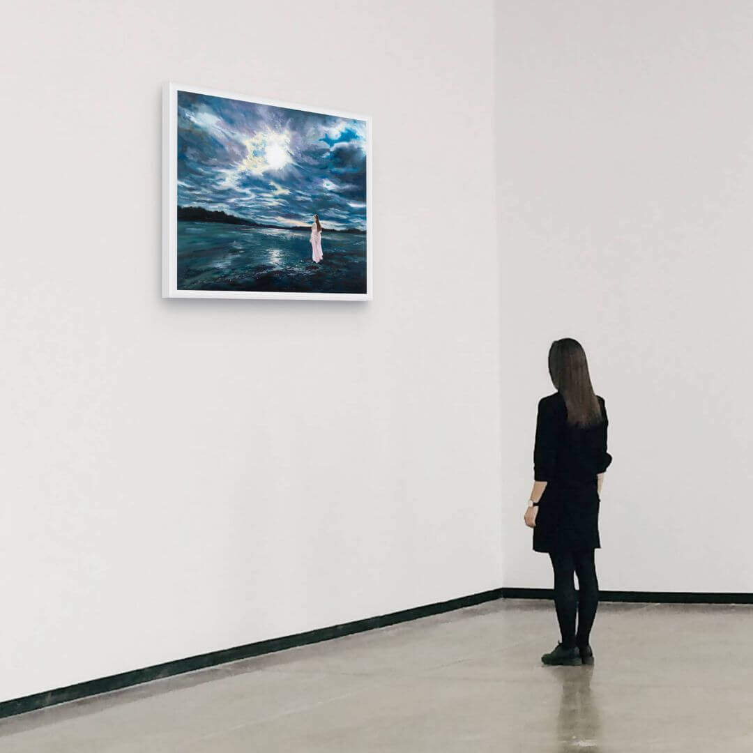 The Power of Mother Nature by Lorraine Field shown on a contemporary gallery wall illustrating the scale of the original oil painting