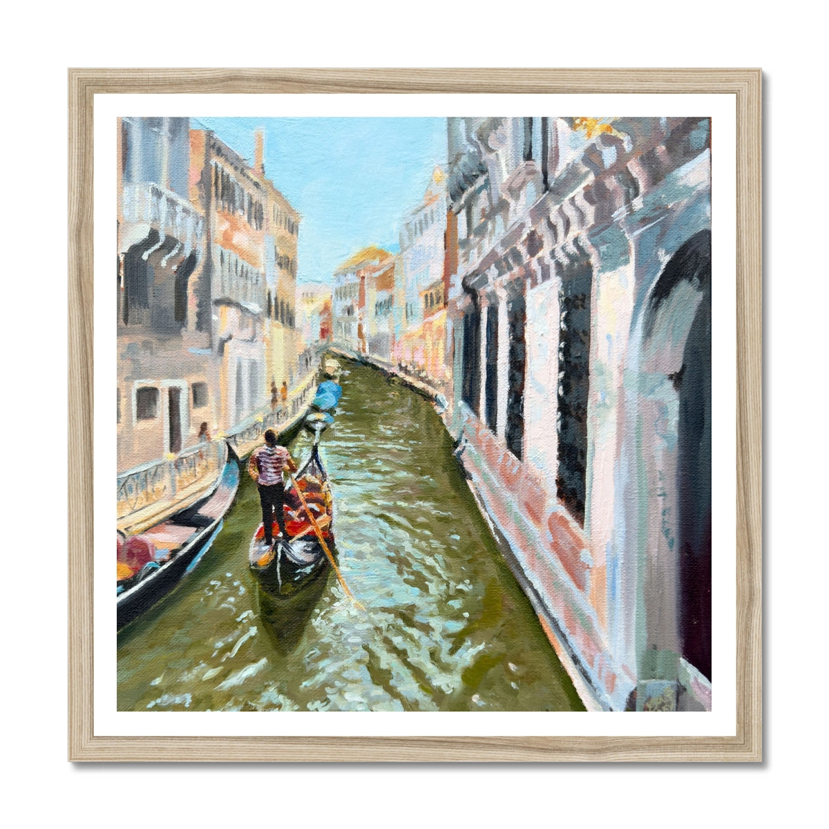 Expressive Venetian canal painting with gondola ideal for feature walls.