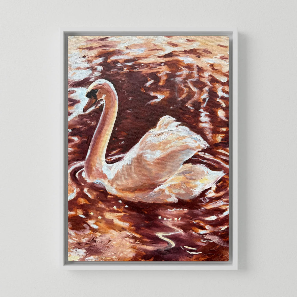 Becoming Grace swan canvas print in a white frame