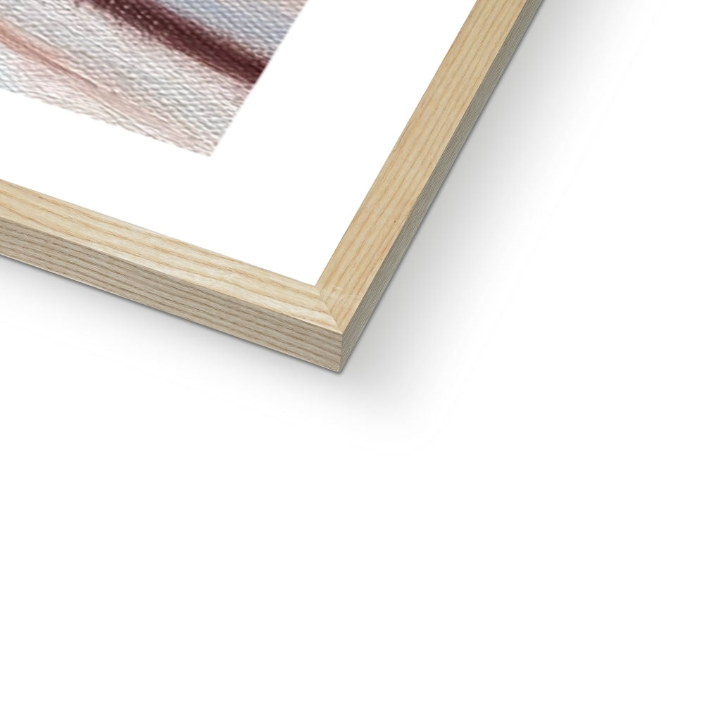 Close-up of Hall’s Croft fine art print in a natural wood frame, emphasising the grain and warmth of the material.