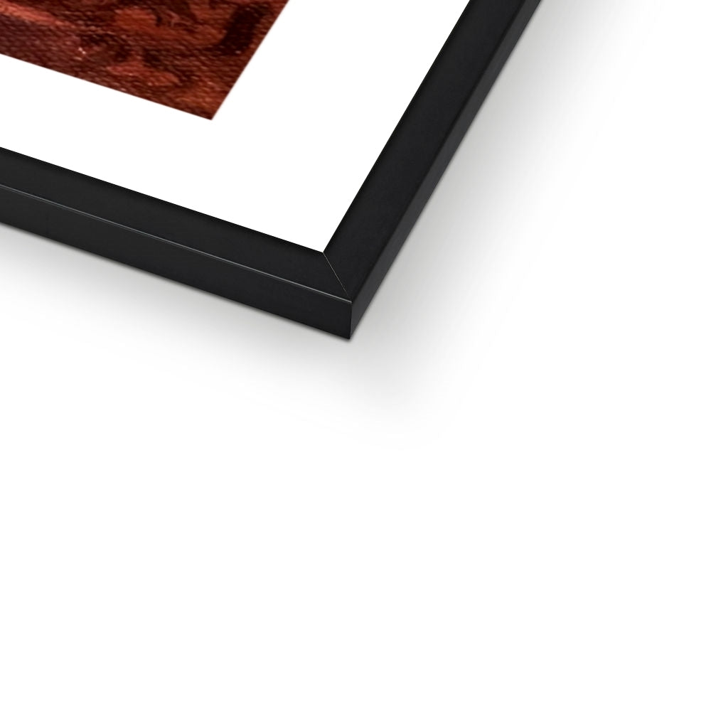 Close-up detail of the black frame corner on the Holy Trinity Church fine art print.