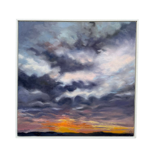 Original seascape oil painting of sunrise skies and coastal light in Lelant, Cornwall.