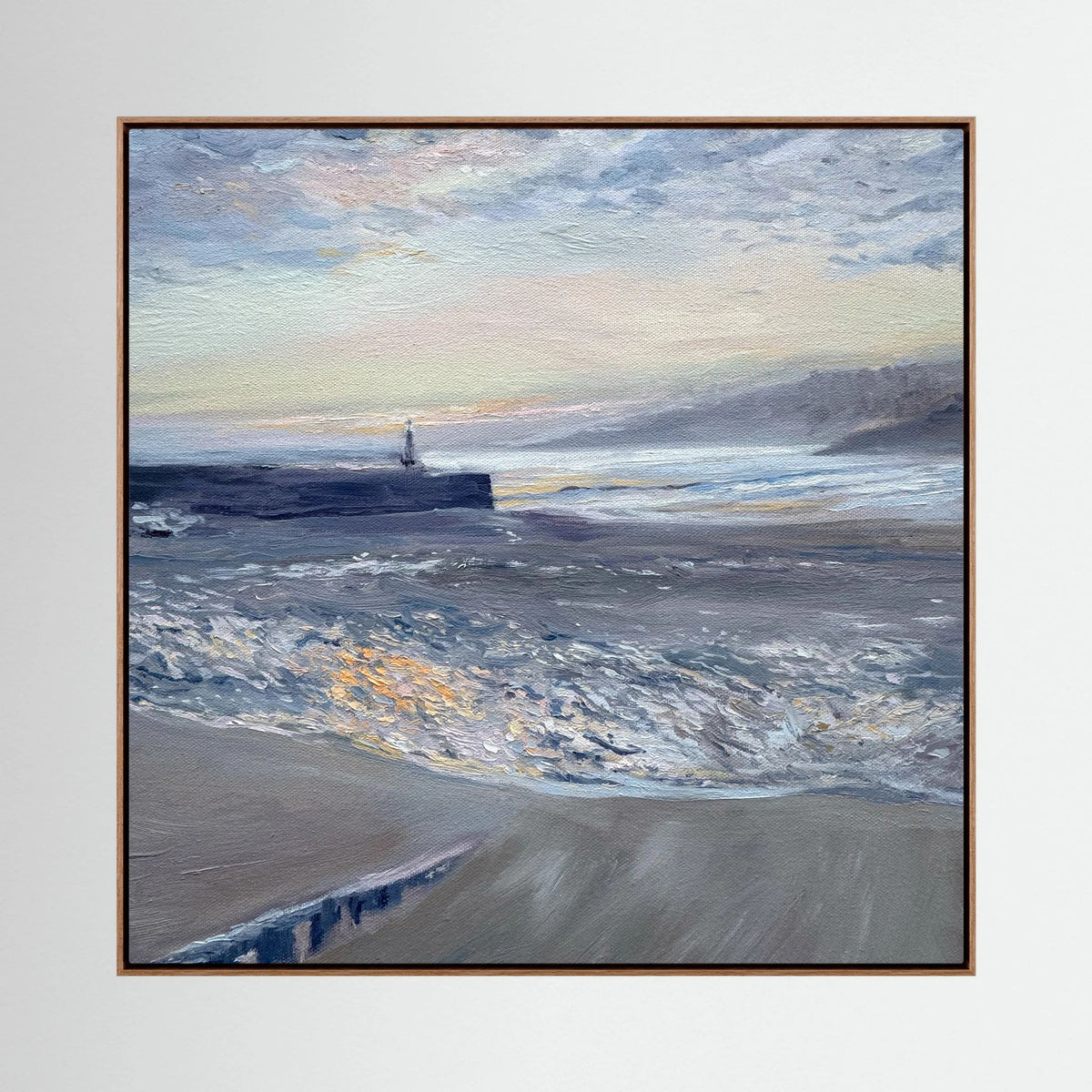st ives harbour sunrise framed canvas print oak frame